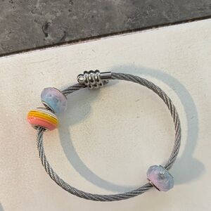 Beaded Cable Bracelet with Pastel and Yellow Accent Beads